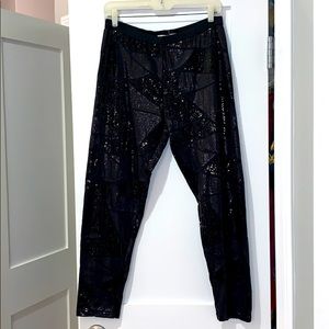 Black sequined patchwork pants